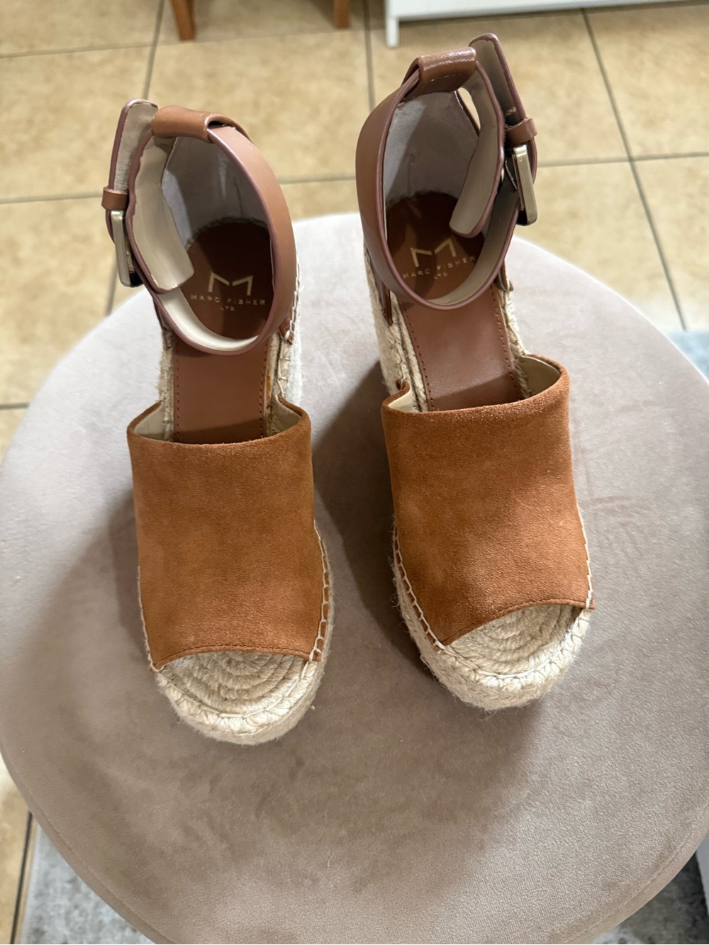 Marc Fisher Tan Suede Espadrille Wedge Sandals - Brand New with no tags